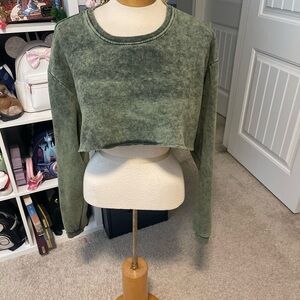 BDG Green Acid Wash Crop Sweatshirt